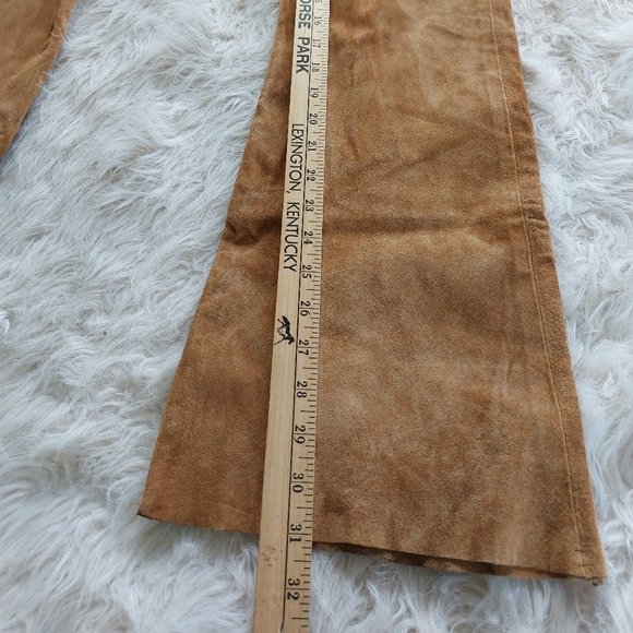 Fair Weather Women's Tan Genuine Suede Leather Wide Legs Boot Cut Pants Size: 10 - Picture 7 of 9